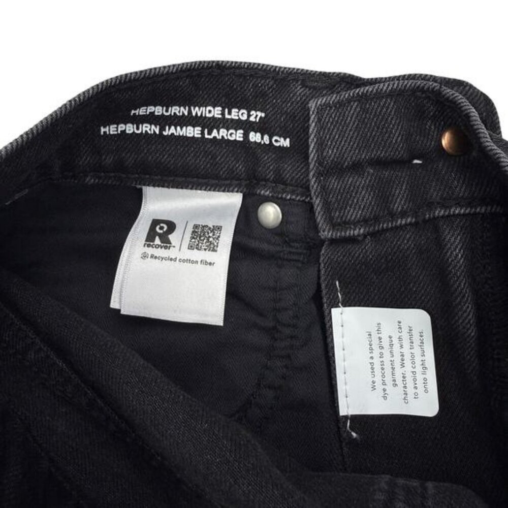 DL1961 Hepburn Wide Leg Distressed High Rise Jean Raw Hem 24 Lark Washed Black - Picture 10 of 10